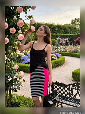 NWOT Striped Pencil Skirt with Hot Pink Side Panels